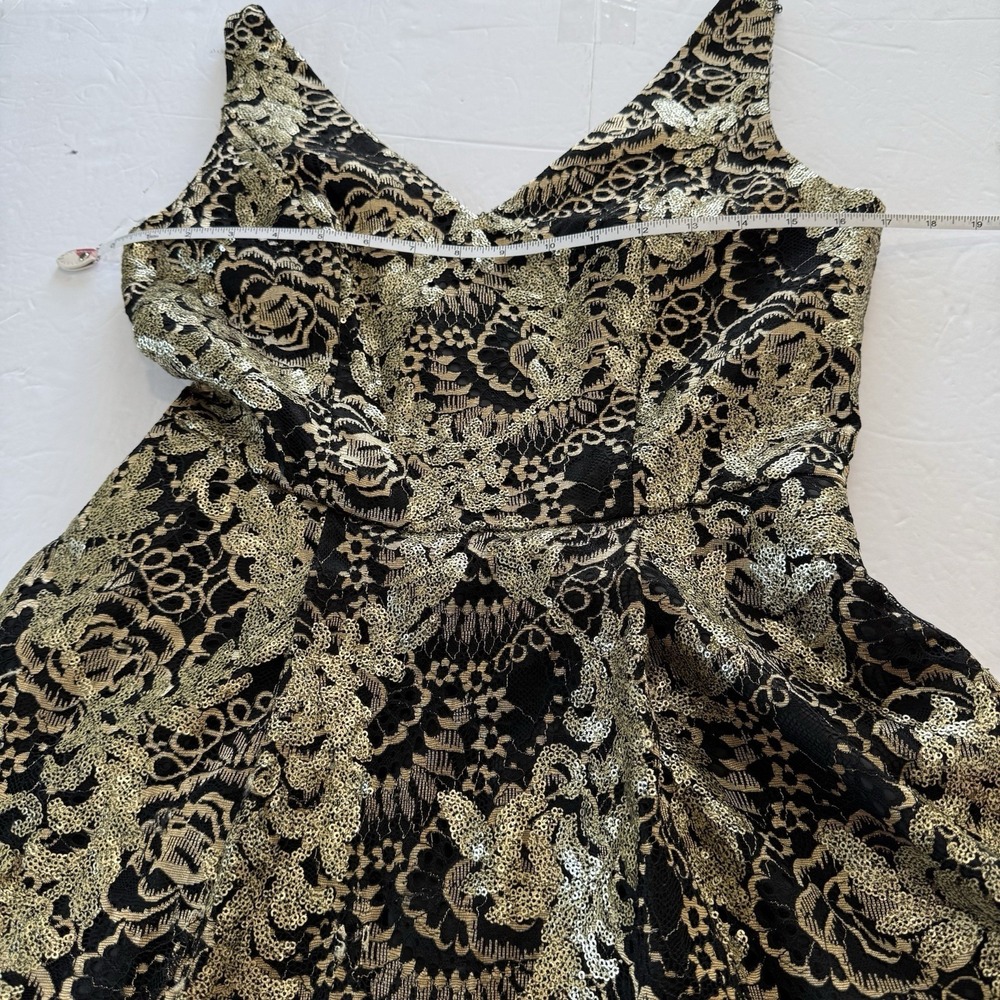 Calvin Klein Black Gold Sequin Hi Low Formal Sleeveless Evening Gown Pockets 6 - Picture 11 of 14